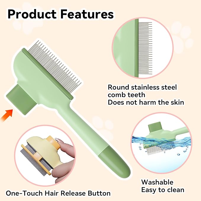 Electrostatic Pet Hair Removal Glove and Cat Dog Flea Comb, Portable Pet Massage and Cleaning Set for Deshedding, Cat Dog Hair Removal on Clothes, Furniture, Car Seats, and Carpets (4PCS)-PawvioPets