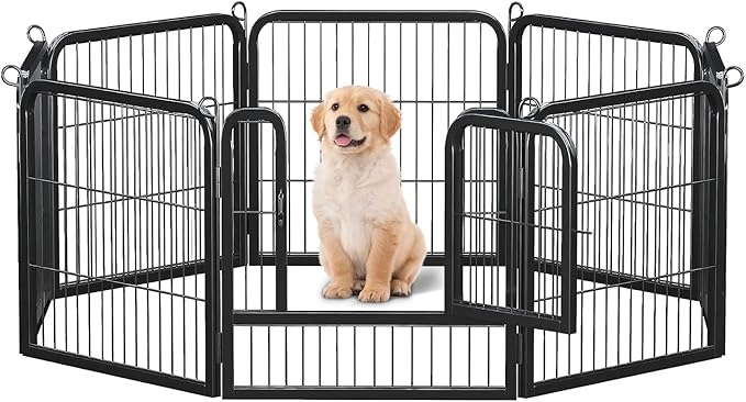 24 Inch 8 Panels Dog Playpen - Metal Pet Exercise Pen for Puppy, Indoor/Outdoor Dog Fence for Yard, Garden, Camping & RV Travel-PawvioPets