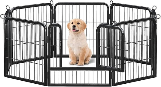 24 Inch 8 Panels Dog Playpen - Metal Pet Exercise Pen for Puppy, Indoor/Outdoor Dog Fence for Yard, Garden, Camping & RV Travel-PawvioPets