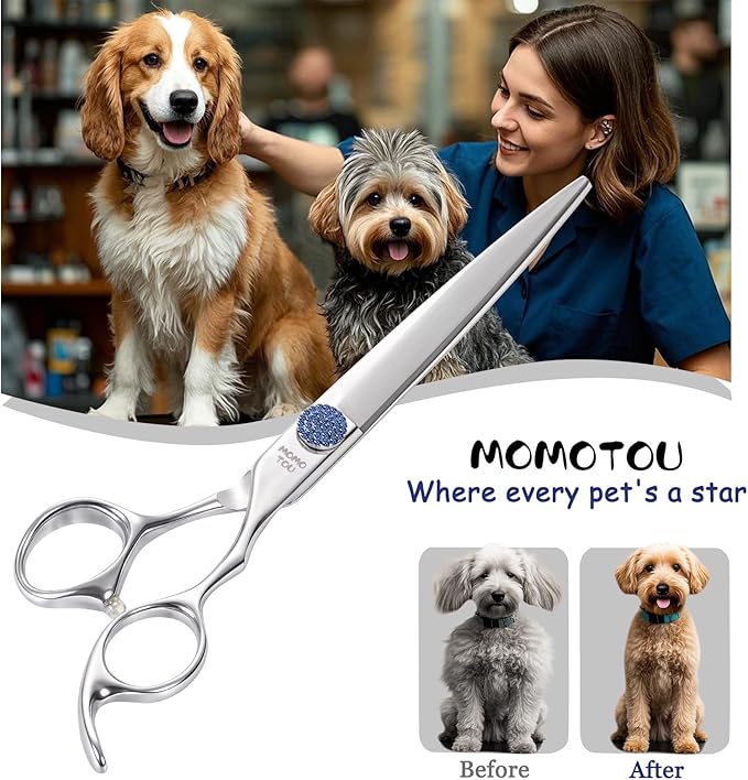 7.5'' Dog Grooming Scissors CNC 440C Blades Sharp and Durable Polished Straight Dog Shears with Blue Diamond Adustable Screws Easy to Use for Groomer and Home User-PawvioPets