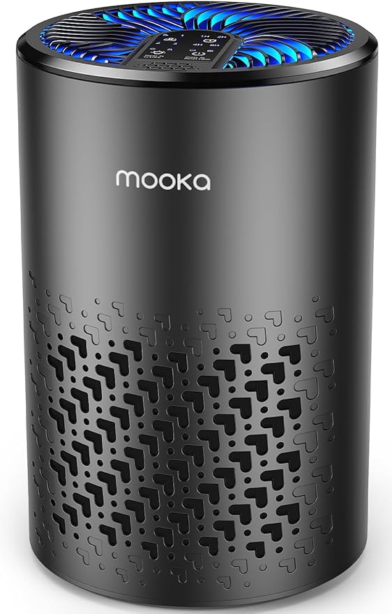 Air Purifiers for Bedroom Home, MOOKA HEPA Air Purifier for Home Pets with Fragrance Sponge for Smoke Dust Pollen Dander Odor, Small Air Purifier with Sleep Mode Night Light Timer, KJ067L, Black-PawvioPets