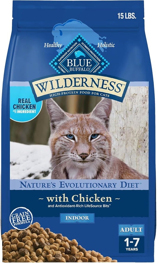 Blue Buffalo Wilderness High Protein, Natural Adult Indoor Dry Cat Food, Chicken 15-lb-PawvioPets