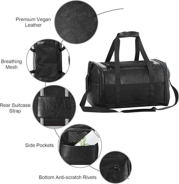 Fashion Leather Dog Carrier, Airline Approved Cat Carrier Soft Sided Pet Bag Carrier Purse for Puppy Kitten Small Animals Black-PawvioPets