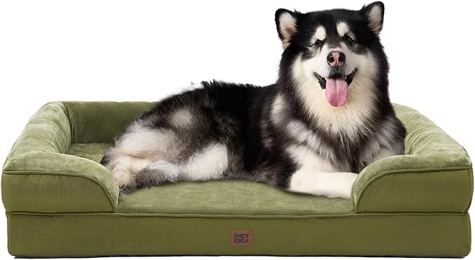 EHEYCIGA Orthopedic XXL Dog Bed for Extra Large Dogs, Waterproof Memory Foam Couch Bed with Sides, Non-Slip Bottom, Washable Removable Cover,Olive Green-PawvioPets