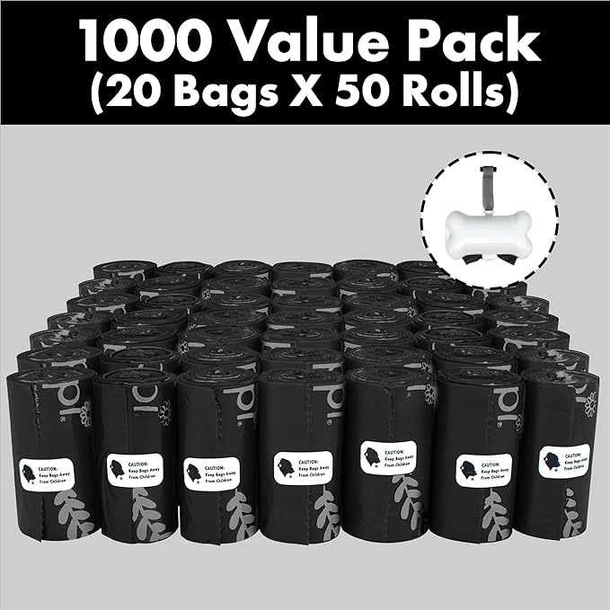 GORILLA SUPPLY Dog Poop Waste Bags with Dispenser and Leash Tie, 9" x 13", Black, 1000 Count-PawvioPets