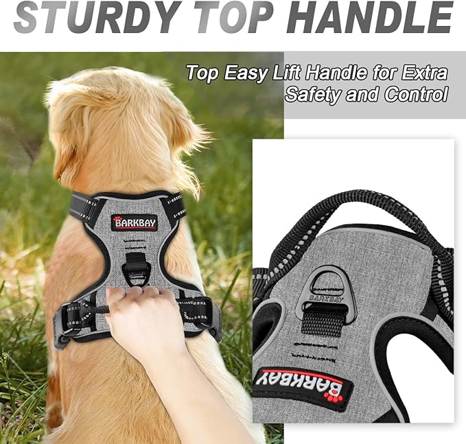 BARKBAY No Pull Dog Harness Front Clip Heavy Duty Reflective Easy Control Handle for Large Dog Walking(Dark Grey,S)-PawvioPets