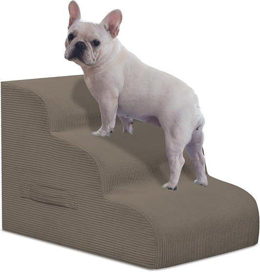 Dog Steps for Small Dogs, 3-Step Pet Ramp Stairs for High Beds and Sofa, Non-Slip Pet Stairs for Small Dogs and Cats, Removable and Easy to Clean Cover, Light Brown-PawvioPets