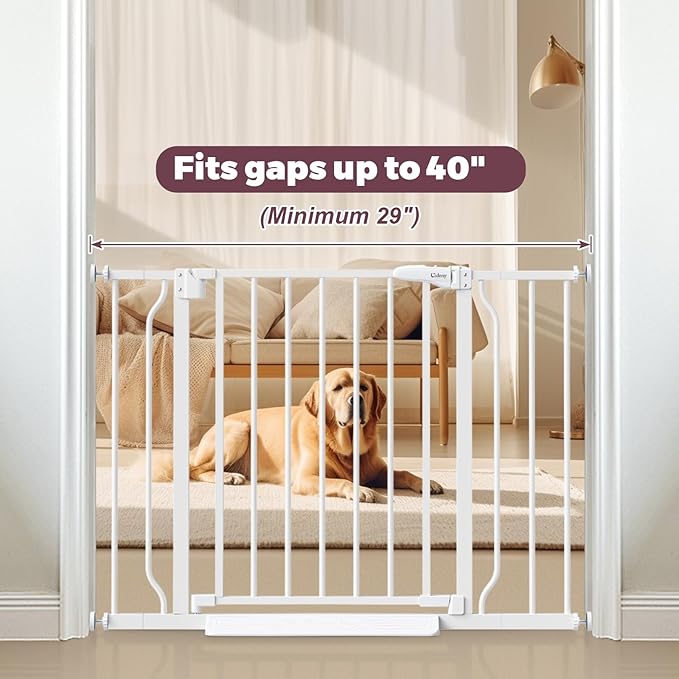 29"-40" Baby Gate for Stairs, Auto Close Stroller Friendly Dog Gate Indoor for Doorways, Pressure Mounted Baby Gate, Easy Walk Through Gate for Children & Pets, White-PawvioPets