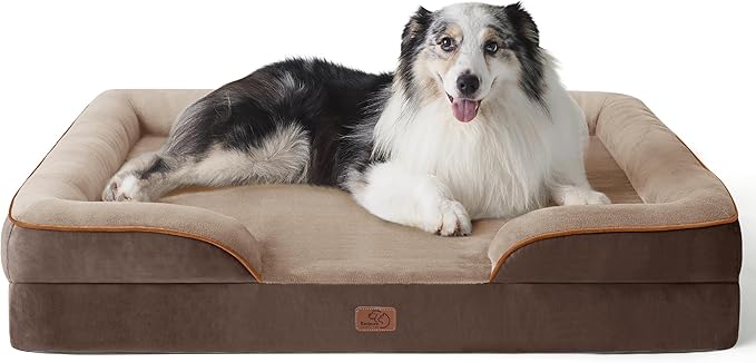 Bedsure Orthopedic Dog Bed for Extra Large Dogs - XL Washable Dog Sofa Beds Large, Supportive Foam Pet Couch Bed with Removable Washable Cover, Waterproof Lining and Nonskid Bottom, Brown-PawvioPets