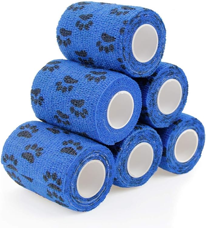 AUPCON Vet Wrap Cohesive Bandages Bulk Self Adhesive Bandage Wrap Self Adherent Wrap Non-Woven for Dogs Pet Animals & Ankle Sprains & Swelling (3 Inch Blue Claw)-PawvioPets