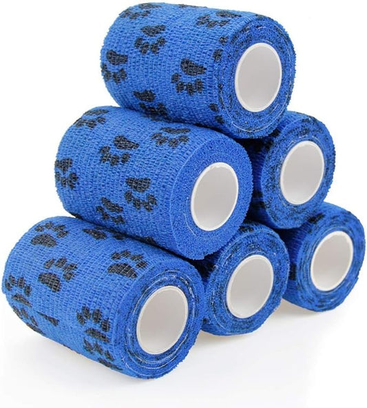 AUPCON Vet Wrap Cohesive Bandages Bulk Self Adhesive Bandage Wrap Self Adherent Wrap Non-Woven for Dogs Pet Animals & Ankle Sprains & Swelling (3 Inch Blue Claw)-PawvioPets