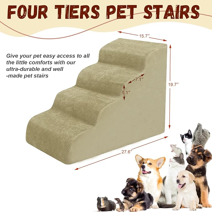 Dog Stairs for Small Dogs - High Density Foam Pet Steps, Extra Wide Dog Ramp with Non-Slip Bottom for High Beds, Couch and Sofa, Best for Dogs Injured, Older Doggy Cats-PawvioPets