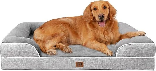 EHEYCIGA Orthopedic Dog Beds Large Sized Dog, Waterproof Memory Foam Pet Bed with Sides, Non-Slip Bottom Large Pet Bed with Washable Removable Cover, Grey-PawvioPets