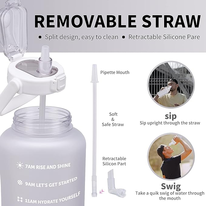 64oz,100oz,128oz Large Motivational Water Bottle with Time Marker, Leakproof & BPA Free Half Gallon Big Water Bottle with Straw Handle Tritan Frosted Water Jug for Gym,Fitness,Outdoor Sports-PawvioPets