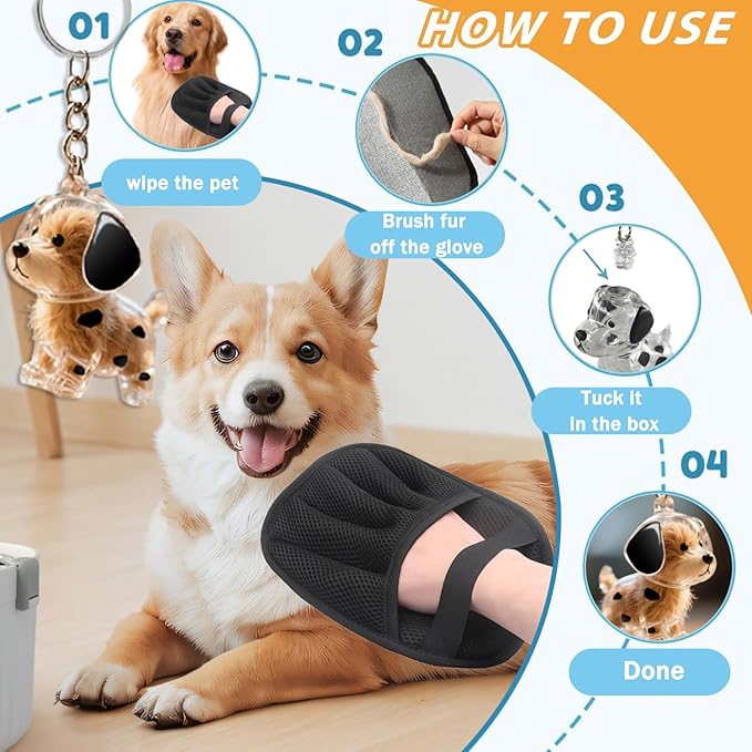 1PC Pet Hair Removal Glove,Electrostatic Gloves Pet Hair,Reusable Cat & Dog Hair Remover for Couch,Furniture,Carpet,Curtain,Carpet Car Seat,Pet Memorial Gifts for Dogs,dog hair collector keychain-PawvioPets