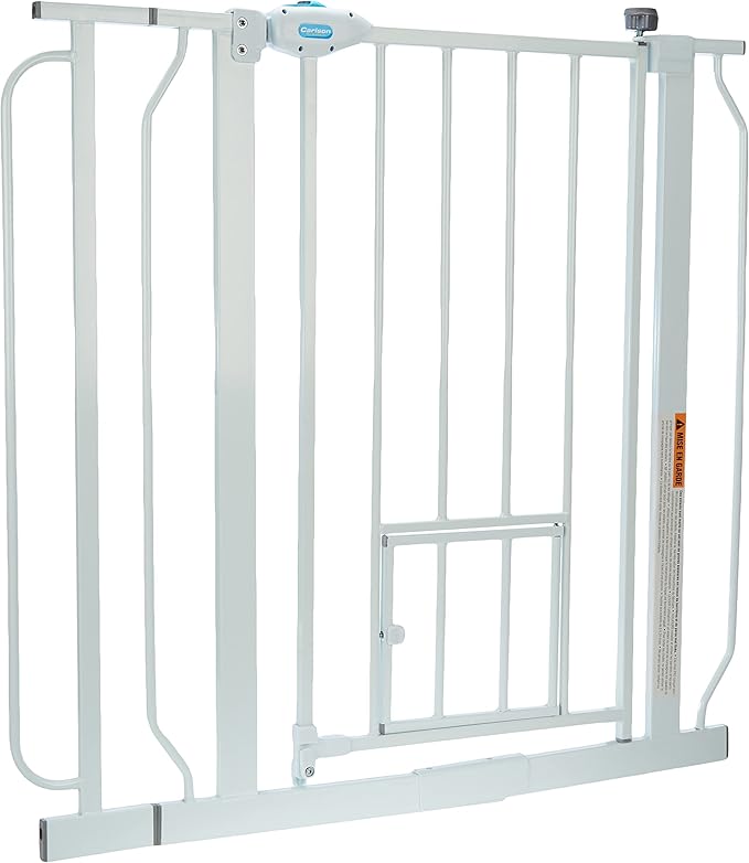 Carlson Extra Wide Walk Through Pet Gate with Small Pet Door, Includes 4-Inch Extension Kit, Pressure Mount Kit and Wall Mount Kit,White-PawvioPets