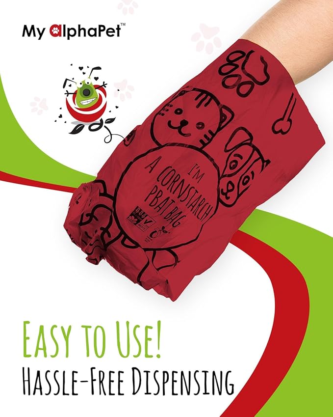 Compostable Dog Poop Bags, Cornstarch Eco-Friendly, HOME COMPOST NF T 51-800, 120 Count, Large Size Bag 9x13 Inches, 8 Unscented Refill Rolls, Leak-proof, Plantbased, GM-Free Corn (Red)-PawvioPets