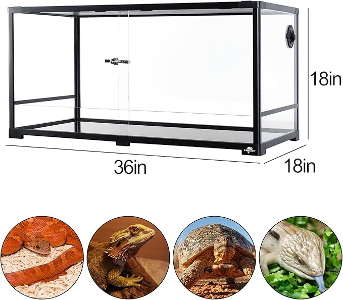 50 Gallon Reptile Tank, Glass Reptiles Terrarium 36" x 18" x 18", Sliding Door, Top Ventilation, Cable Pass, Humidify Hole, Glass Reptile Cage Habitat for Bearded Dragon, Lizard, Snake, Gecko-PawvioPets