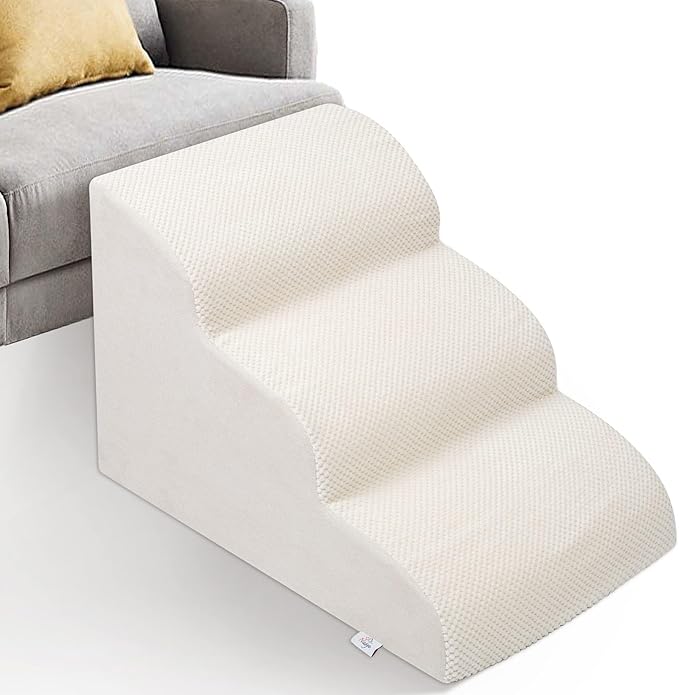 Dog Stairs for Small Dogs - High Density Foam Pet Steps, Extra Wide Dog Ramp with Non-Slip Bottom for High Beds, Couch and Sofa, Best for Dogs Injured, Older Doggy Cats-PawvioPets