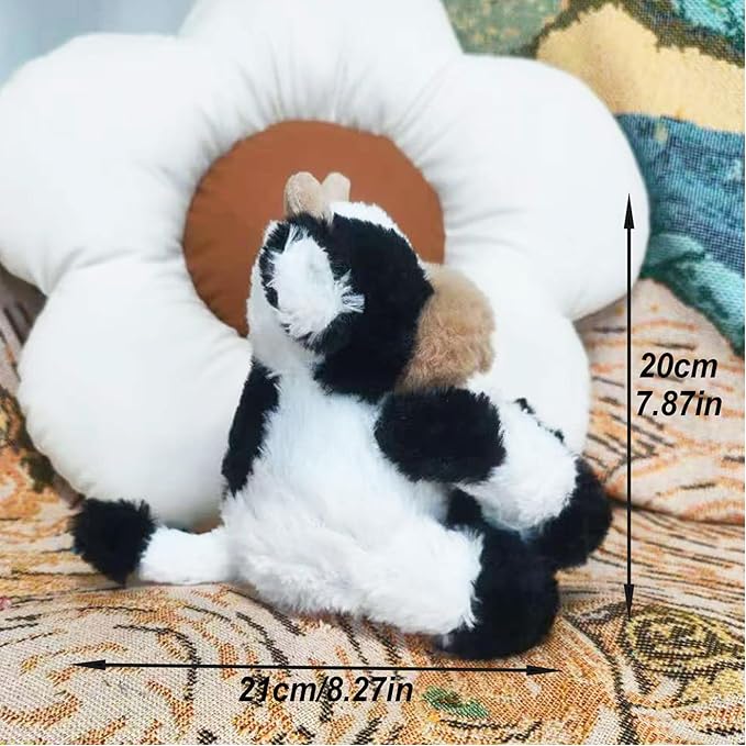 Black and White Cow Weighted Stuffed Animal 20cm/7.87in Cute Sitting Cow Plush Toy with Smile Soft Fluffy Small Farm Plushie for Kids Adults Birthday Festival Gift Bed Home Office Decor Toys-PawvioPets