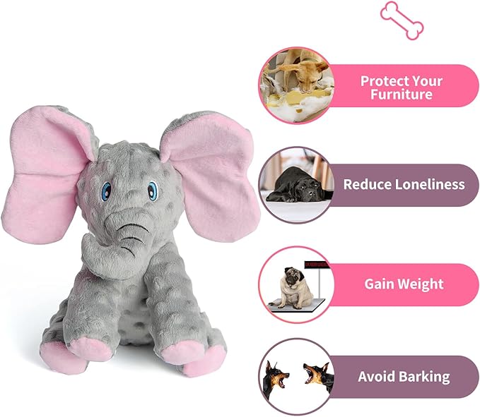 DODODOLA Dog Toys Puppy Toys Cute Squeaky Elephant Dog Toy with Crinkle Paper Stuffed Plush Animal to Keep Them Busy for Small Medium Large Dogs-PawvioPets