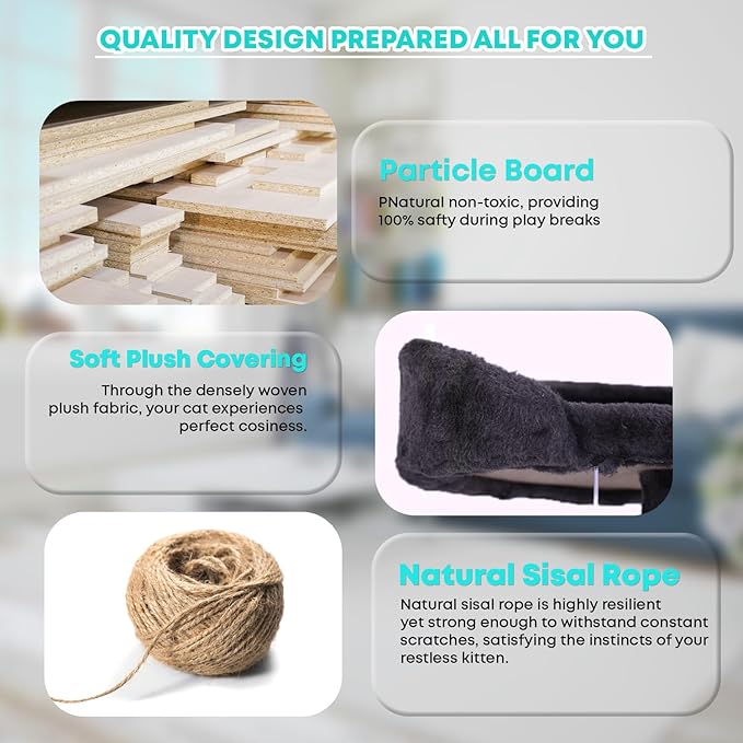 FDW Cat Tree 70in Cat Tower Multi-Level Durable Cat Scratching Post & Cozy Fun Cat Jumping Platform Space Saving Cat Condo Pet Play House for Indoor Cats,Ashy-PawvioPets