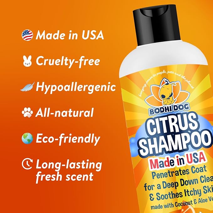 Bodhi Dog Refreshing Orange Citrus Shampoo - Deep Cleaning Coconut & Aloe Formula - Natural Soothing, Moisturizing Pet Wash for Dogs, Cats, Puppies - Tear-Free (17 Fl Oz)-PawvioPets