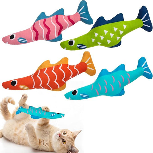 EXPAWLORER Catnip Cat Toys Fish,4 Pcs Durable Cat Kicker Toy with Natural Catnip Cotton,Interactive Bite Resistant Soft Pillow Filled for Indoor Cats Kitten Playing,Drives Bored Cats Crazy with Fun-PawvioPets