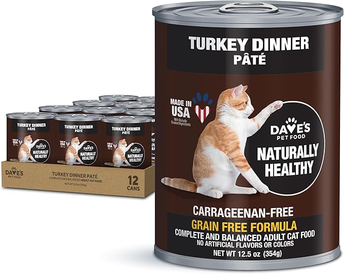 Dave's Pet Food Grain Free Wet Canned Cat Food (Turkey), Made in USA Naturally Healthy, Added Vitamins & Minerals, Gluten-Free, 12.5 oz Cans (12 Pack)-PawvioPets