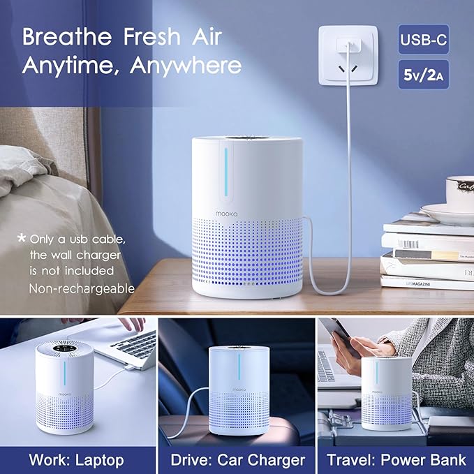 Air Purifiers for Bedroom Home 430 Sq.Ft, MOOKA H13 HEPA Filter Small Portable Air Purifier with USB Cable Fragrance Sponge for Smokers Pollen Pets Dust Odors, Desktop Air Cleaner for Car RV, M01-PawvioPets