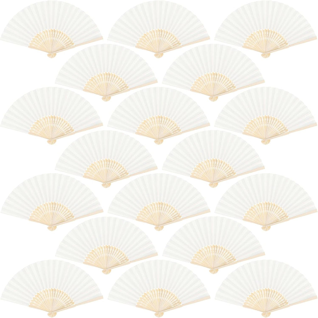 Aneco 18 Pieces Handheld Fans Cloth Hand Fans Bamboo Folding Fans for Wedding Decoration, Church Wedding Gifts, Party Favors, DIY Decoration (Cream)