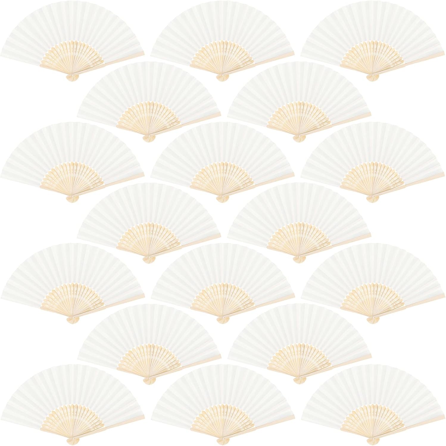 Aneco 18 Pieces Handheld Fans Cloth Hand Fans Bamboo Folding Fans for Wedding Decoration, Church Wedding Gifts, Party Favors, DIY Decoration (Cream)