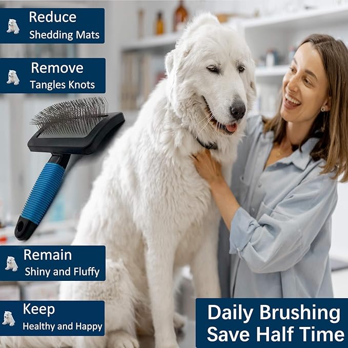 Dog Brush for Long Haired Dogs - Large Firm Slicker Brushes for Poodles, Goldendoodles & Shedding Grooming - Soft Massage Stainless Steel Pins (25mm/1") - Gentle Pet Grooming Wire-PawvioPets