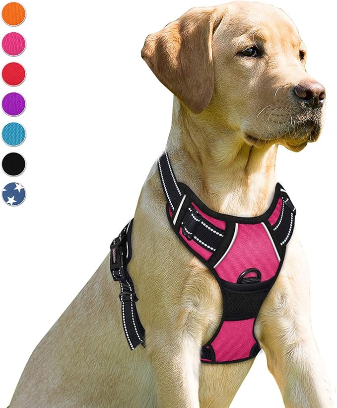 BARKBAY No Pull Dog Harness Front Clip Heavy Duty Reflective Easy Control Handle for Large Dog Walking(Pink,XL)-PawvioPets