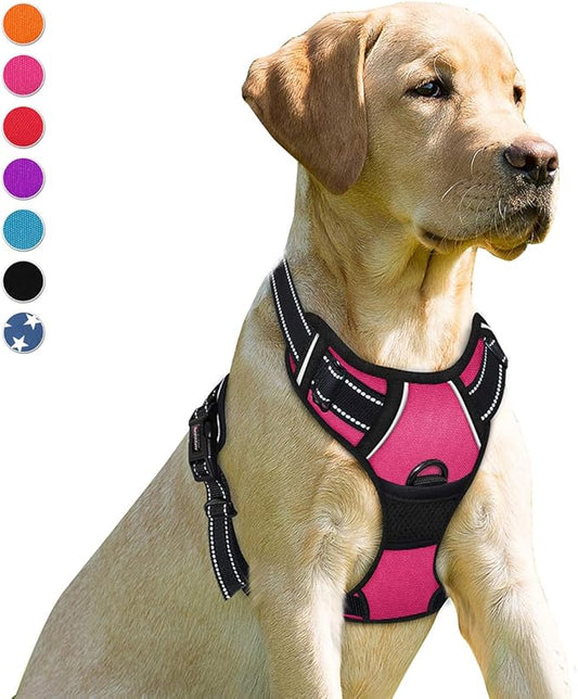 BARKBAY No Pull Dog Harness Front Clip Heavy Duty Reflective Easy Control Handle for Large Dog Walking(Pink,XL)-PawvioPets
