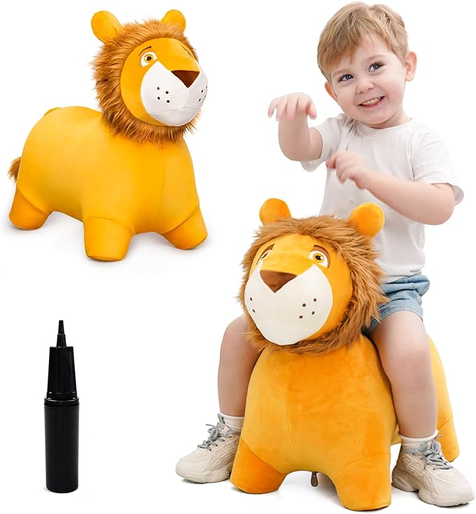 EVERICH TOY Lion Bouncy Horse, Inflatable Plush Hopping Toy, Bouncing Animal Hopper for Toddlers, Fun Ride-On Toy for Kids 18 Months-6 Years, Indoor & Outdoor Play, Great Gift Boys Girls-PawvioPets