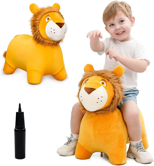 EVERICH TOY Lion Bouncy Horse, Inflatable Plush Hopping Toy, Bouncing Animal Hopper for Toddlers, Fun Ride-On Toy for Kids 18 Months-6 Years, Indoor & Outdoor Play, Great Gift Boys Girls-PawvioPets