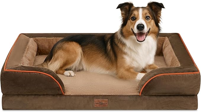 Comfort Expression Large Dog Beds Waterproof Orthopedic Foam Dog Sofa Beds Comfy Pet Bed with Washable Removable Cover & Non-Slip Bottom(Large,Brown)-PawvioPets