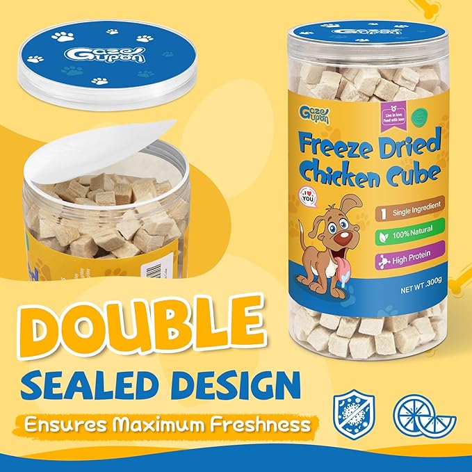 gazeupon Freeze Dried Chicken Treats for Dogs & Cats, Single Ingredient Natural and Healthy Training Treats & Food Topper, High Protein Dog Snacks,10.58 oz-PawvioPets