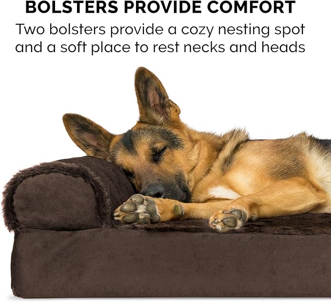 Furhaven Cooling Gel Dog Bed for Large Dogs w/ Removable Bolsters & Washable Cover, For Dogs Up to 125 lbs - Plush & Velvet L Shaped Chaise - Sable Brown, Jumbo Plus/XXL-PawvioPets