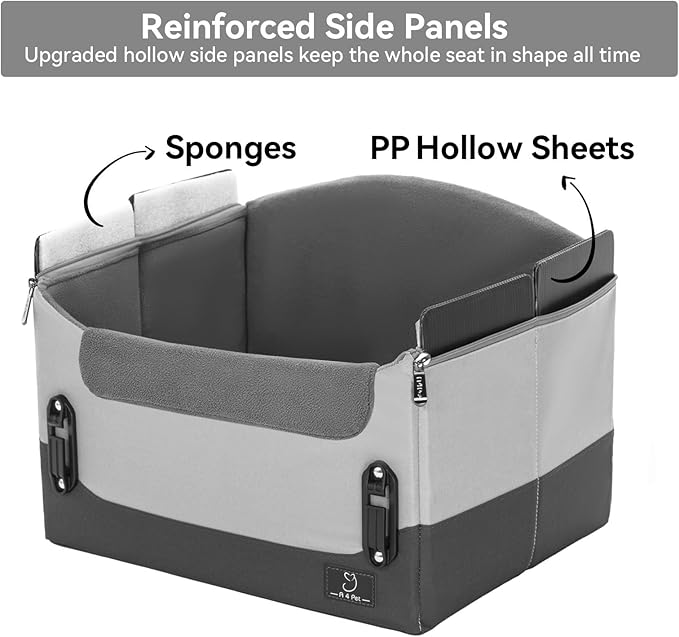 A4Pet Dog Car Seats for Small Dogs, Booster Car Seat with Patent Buckles & Clip-On Safety Leash, Pet Seat for Puppy Small Dogs Cats Under 25 Lbs, Grey-PawvioPets