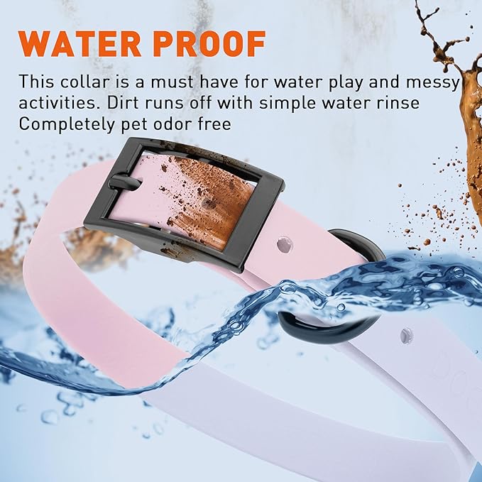 Dogline Biothane Waterproof Dog Collar Strong Coated Nylon Webbing with Black Hardware Odor- Proof for Easy Care Easy to Clean High Performance Fits Small Medium or Large Dogs, Pastel Purple-PawvioPets