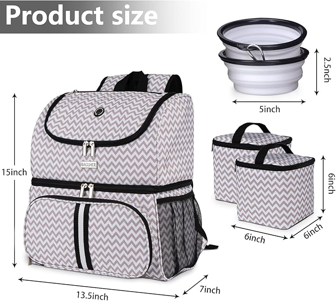 BAGLHER Pet Travel Bag, Double-Layer Pet Supplies Backpack (for All Pet Travel Supplies), Pet Travel Backpack with 2 Silicone Collapsible Bowls and 2 Food Baskets BLW-PawvioPets