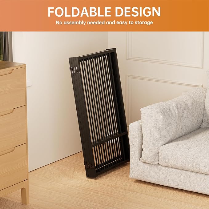 Full Metal Freestanding Dog Gate with Door, 36''Height Foldable Pet Dog Fence for Indoor & Outdoor, 4 Panels Extra Wide Free Standing TallDog Gates for Doorways,House,Stairs,Porch,Deck,Yard-PawvioPets