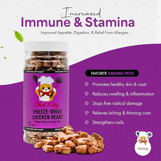 Freeze-Dried Chicken Heart Treats for Cats & Dogs – 100% Human Grade, Single Ingredient, High-Protein, Healthy Snack – No Additives or Preservatives – 1.4oz - Inspected & Tested in USA-PawvioPets
