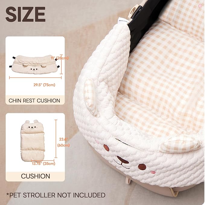 Cooling Cushion for Pets, Removable & Washable Dog Stroller Cushion, Both Side Used Pet Stroller Cushion for Dogs & Cats, Khaki-PawvioPets