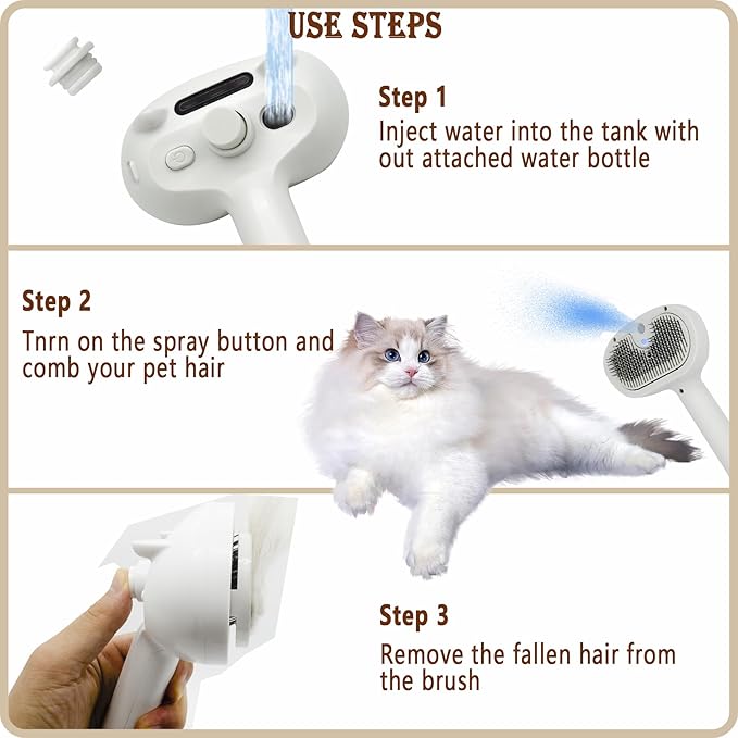 4 in 1 Cat Steam Brush, Self Cleaning Steamy Pet Brush, Anti Static Pet Spray Hair Removal Comb for Removes Loose Hair and Reduces Shedding-PawvioPets