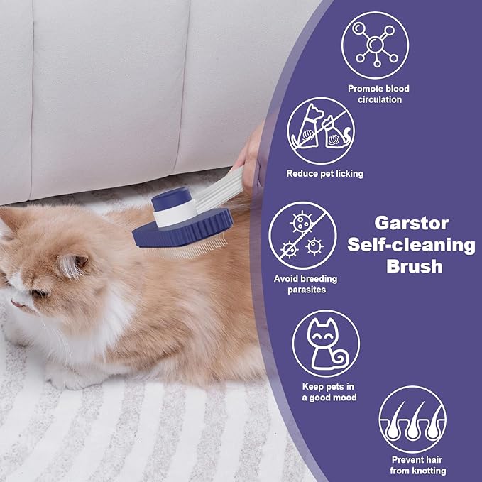 Cat brush, Cat Brush for Long or Short Haired Cats, Remove Loose Fur and Mats, Rounded Pins Reduces Painful Pulling, Not for Tangle and Curly Fur, Dark Blue-PawvioPets