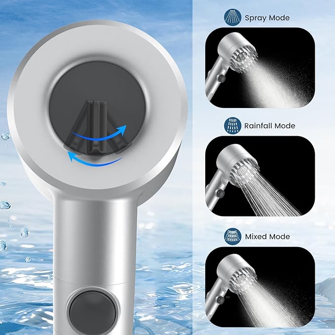 Filtered Shower Head with Handheld, High Pressure Water Flow and Multiple Spray Modes Shower Head with Filter, Power Wash for Hard Water, Showerhead with ON/OFF Switch for Pets Bath (Silver)-PawvioPets
