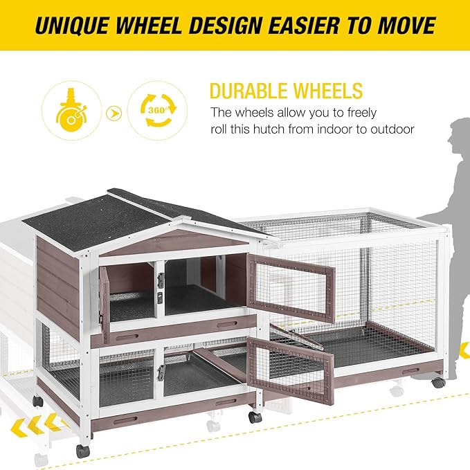 Aivituvin Rabbit Hutch Rabbit Cage Indoor with Casters Bunny Cage Outdoor for Small Animals with Pull-Out Tray-PawvioPets